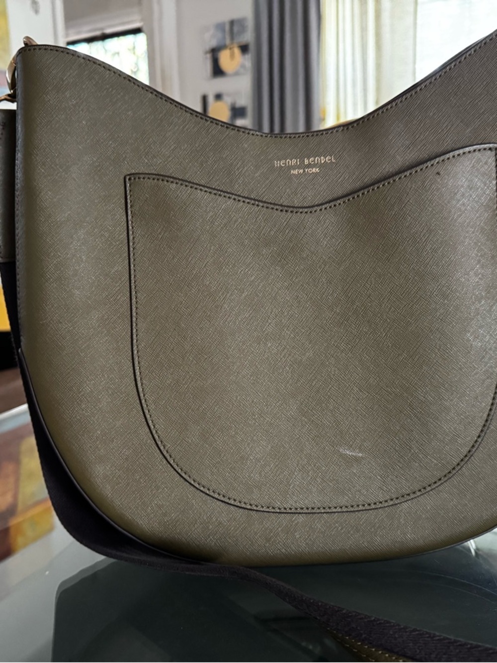 henri bendel Olive Saffiano Leather Crescent Shoulder Bag